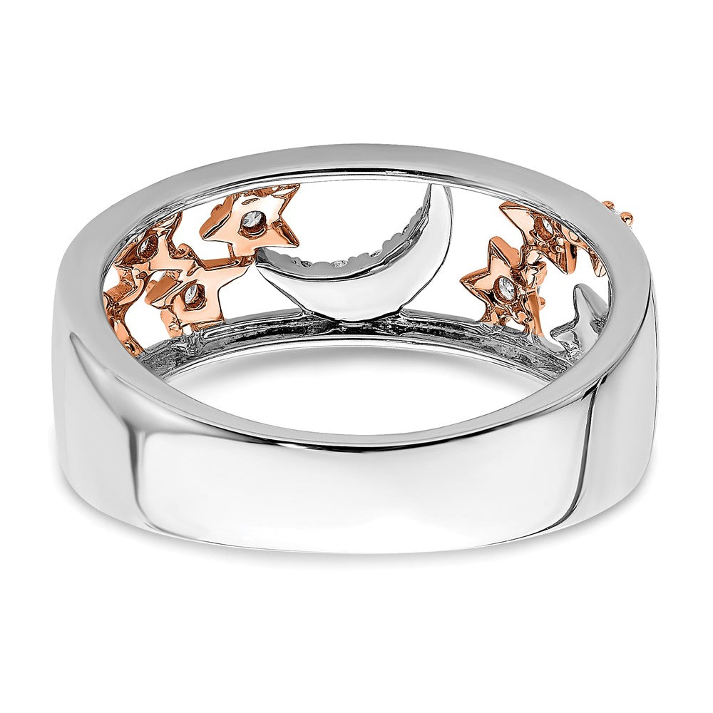 14K Bicolor-Gold Ehering mit Mond, Sternen und echten Diamanten