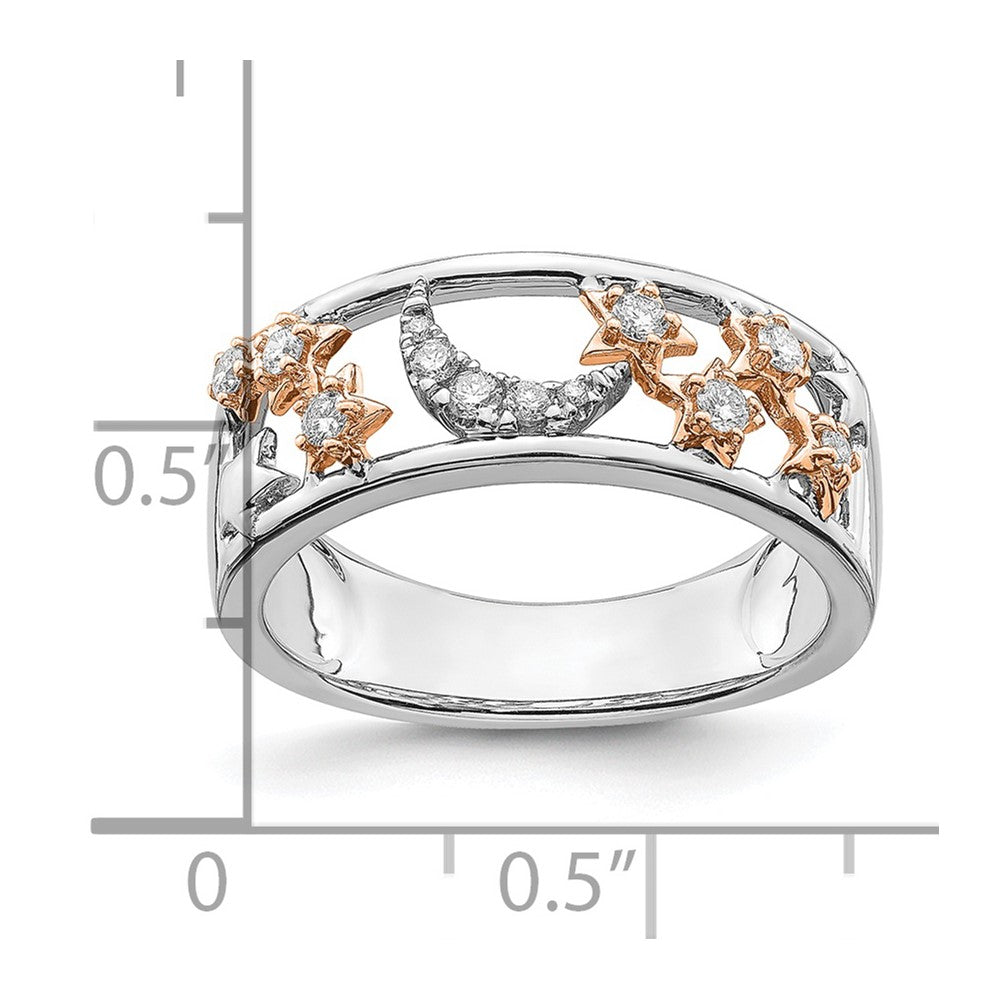 14K Bicolor-Gold Ehering mit Mond, Sternen und echten Diamanten