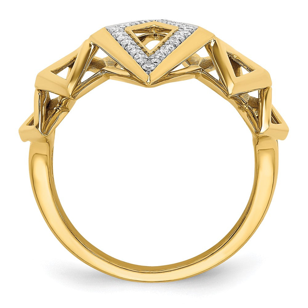 14K Gelbgold Polierter Fancy Geometrischer Ring mit echten Diamanten