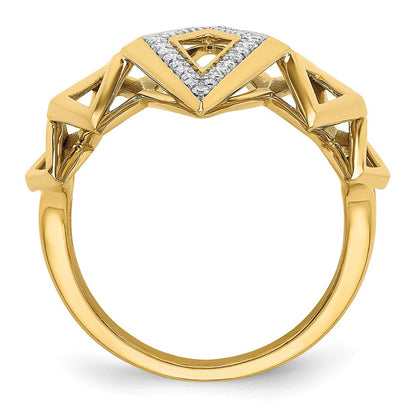 14K Gelbgold Polierter Fancy Geometrischer Ring mit echten Diamanten