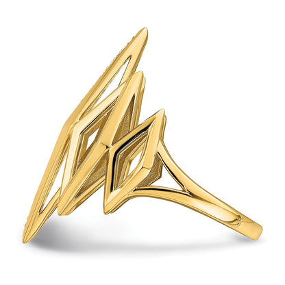 14K Gelbgold Polierter Fancy Geometrischer Ring mit echten Diamanten