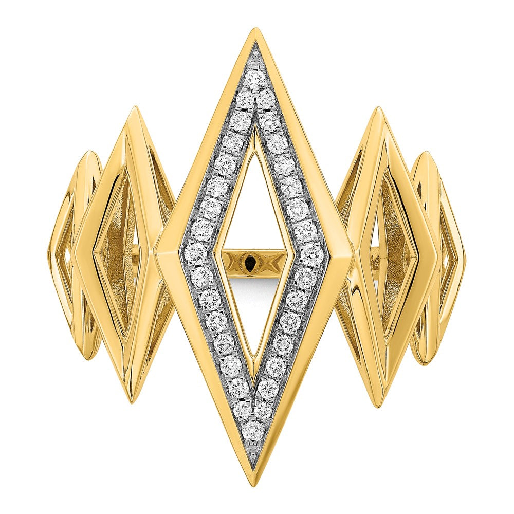 14K Gelbgold Polierter Fancy Geometrischer Ring mit echten Diamanten