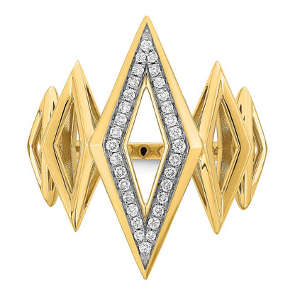 14K Gelbgold Polierter Fancy Geometrischer Ring mit echten Diamanten