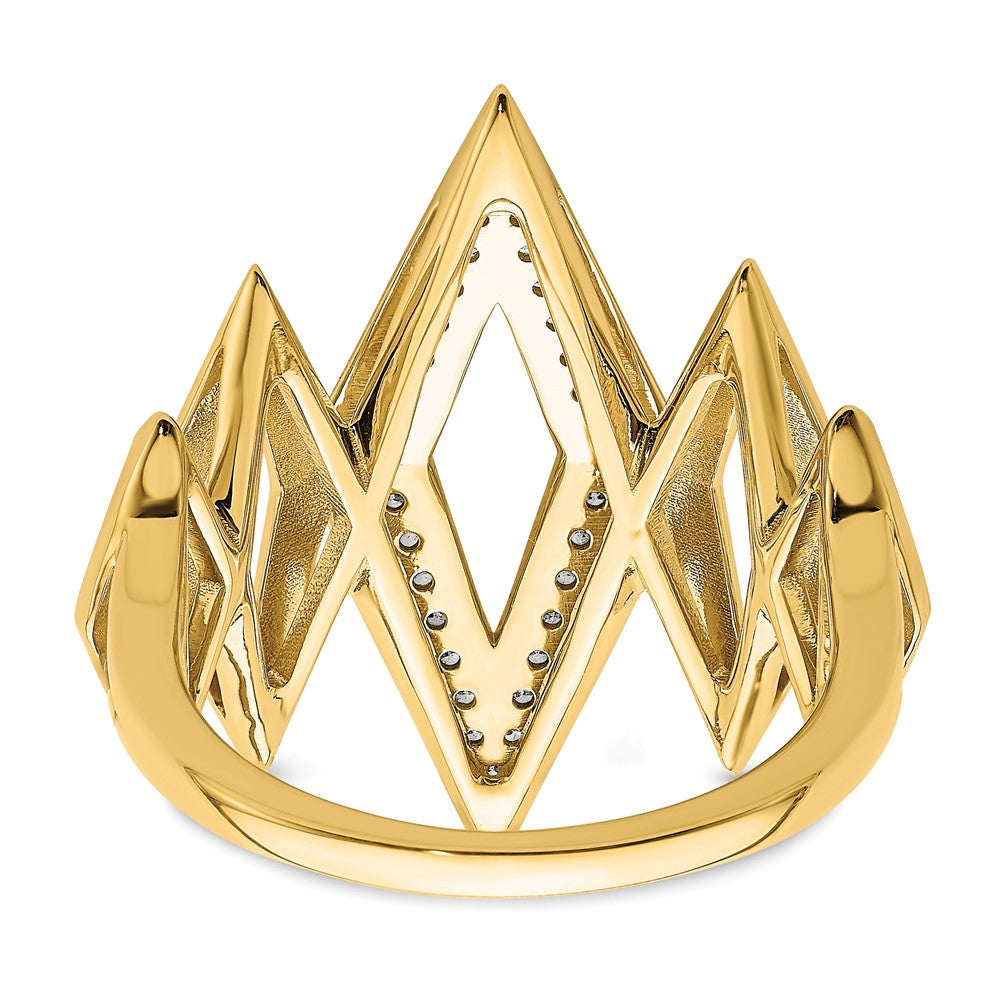 14K Gelbgold Polierter Fancy Geometrischer Ring mit echten Diamanten