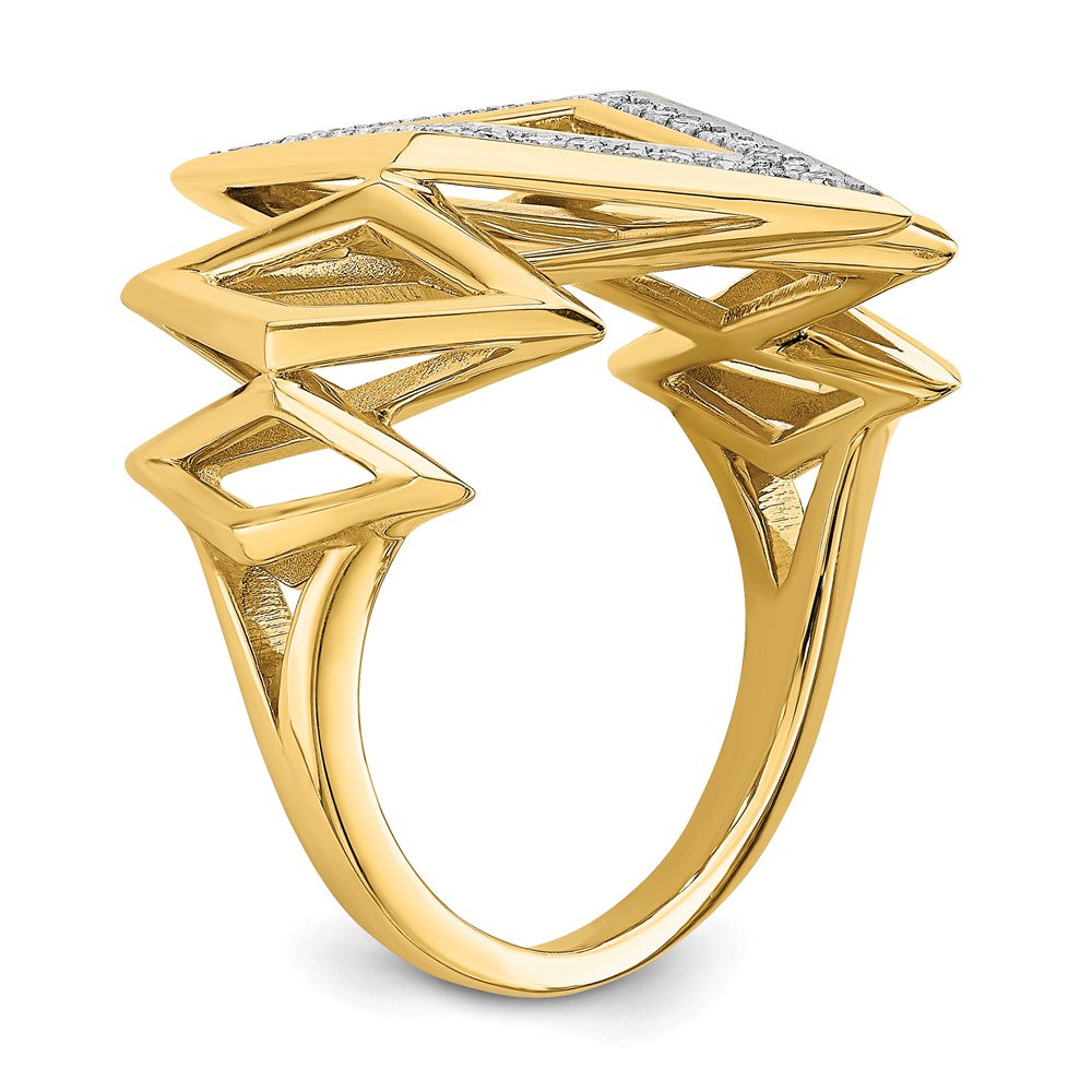 14K Gelbgold Polierter Fancy Geometrischer Ring mit echten Diamanten