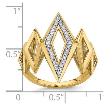 14K Gelbgold Polierter Fancy Geometrischer Ring mit echten Diamanten