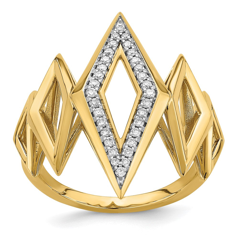 14K Gelbgold Polierter Fancy Geometrischer Ring mit echten Diamanten
