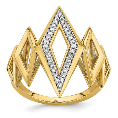 14K Gelbgold Polierter Fancy Geometrischer Ring mit echten Diamanten
