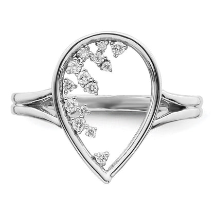 14K Weißgold Polierter Tropfen Ring mit echten Diamanten