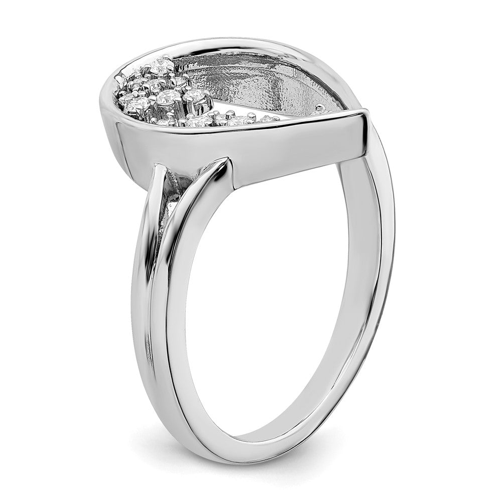14K Weißgold Polierter Tropfen Ring mit echten Diamanten