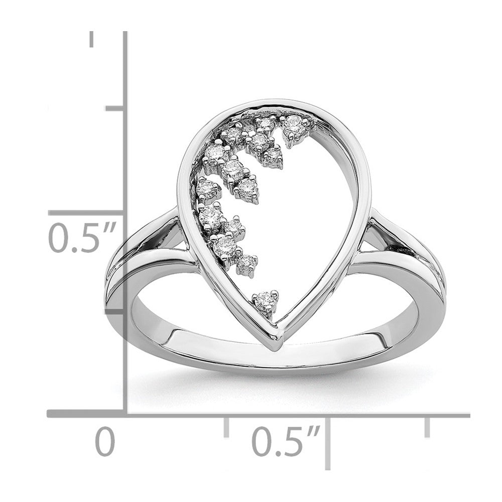 14K Weißgold Polierter Tropfen Ring mit echten Diamanten