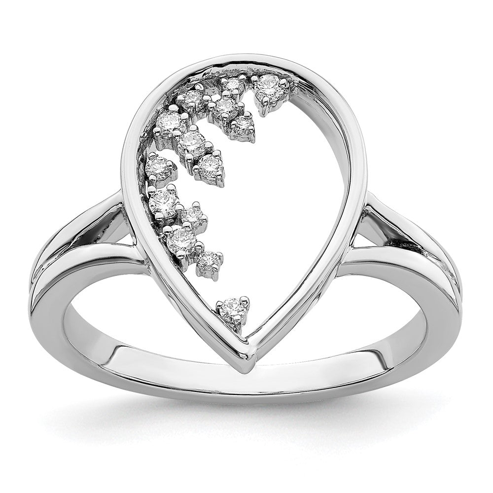 14K Weißgold Polierter Tropfen Ring mit echten Diamanten