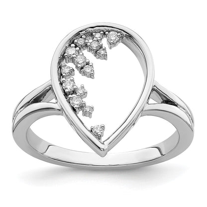 14K Weißgold Polierter Tropfen Ring mit echten Diamanten