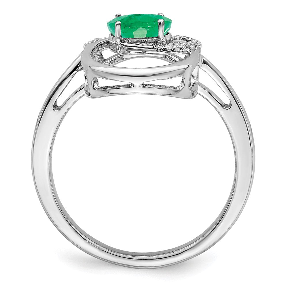 14K Weißgold Ring mit Doppelkreis-Design und echten Diamanten im Smaragdschliff