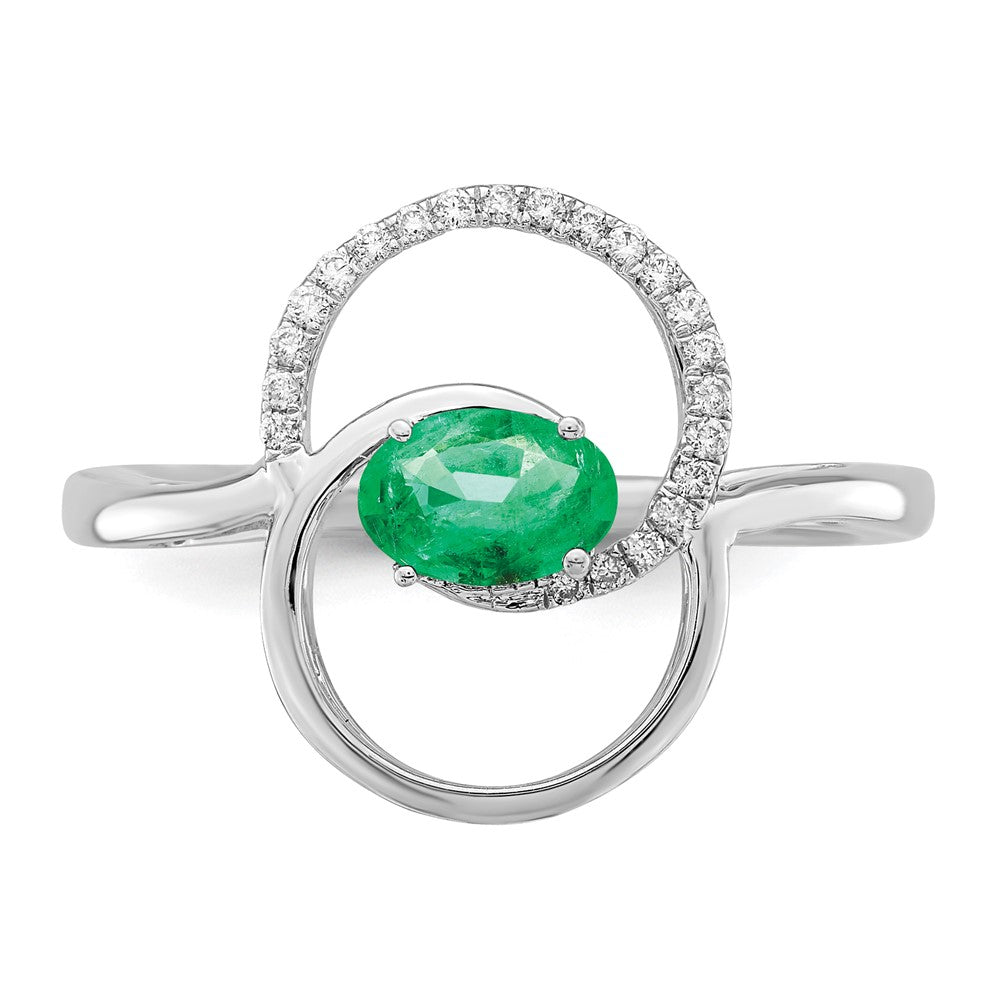14K Weißgold Ring mit Doppelkreis-Design und echten Diamanten im Smaragdschliff