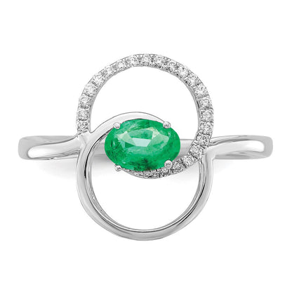 14K Weißgold Ring mit Doppelkreis-Design und echten Diamanten im Smaragdschliff
