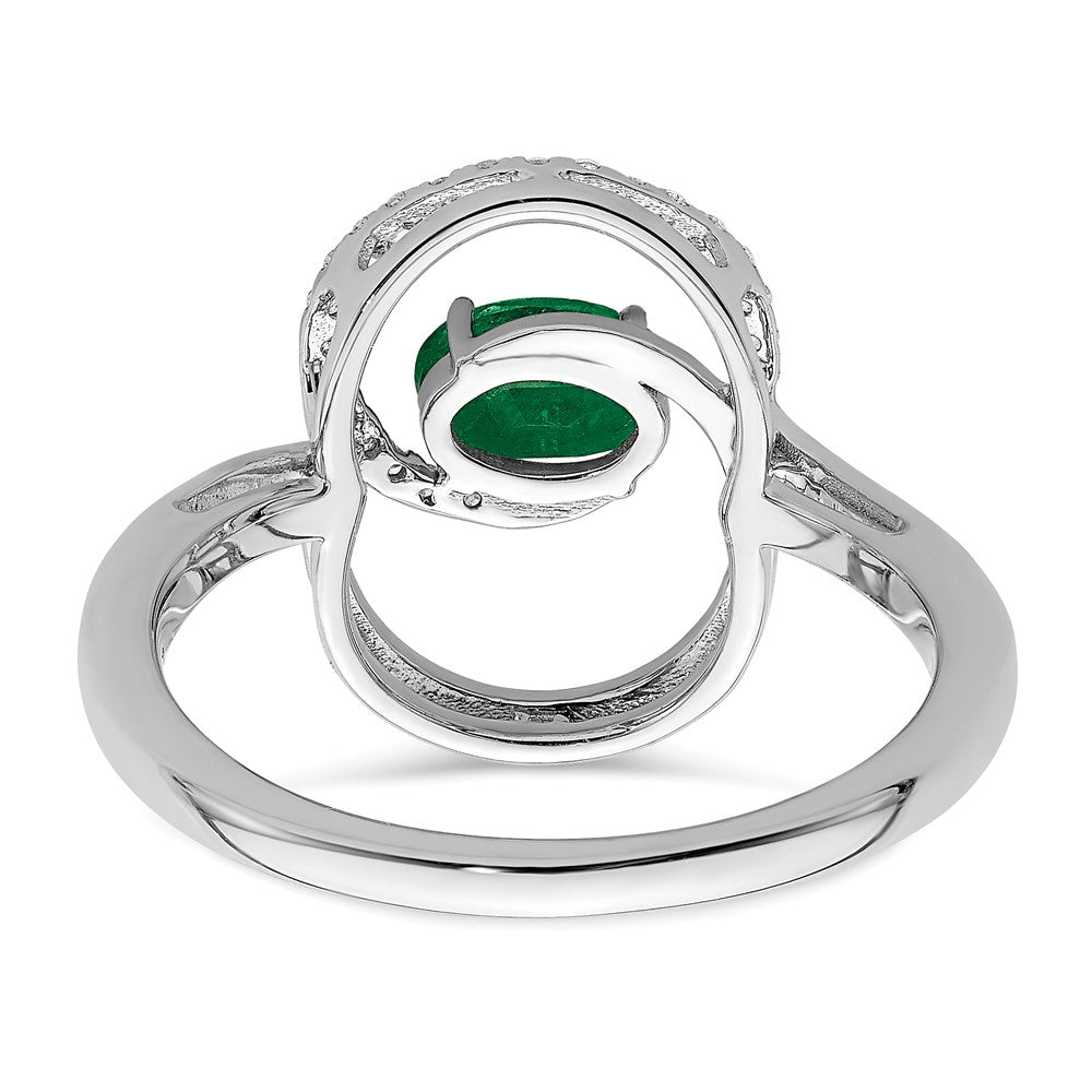 14K Weißgold Ring mit Doppelkreis-Design und echten Diamanten im Smaragdschliff