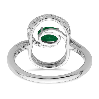 14K Weißgold Ring mit Doppelkreis-Design und echten Diamanten im Smaragdschliff