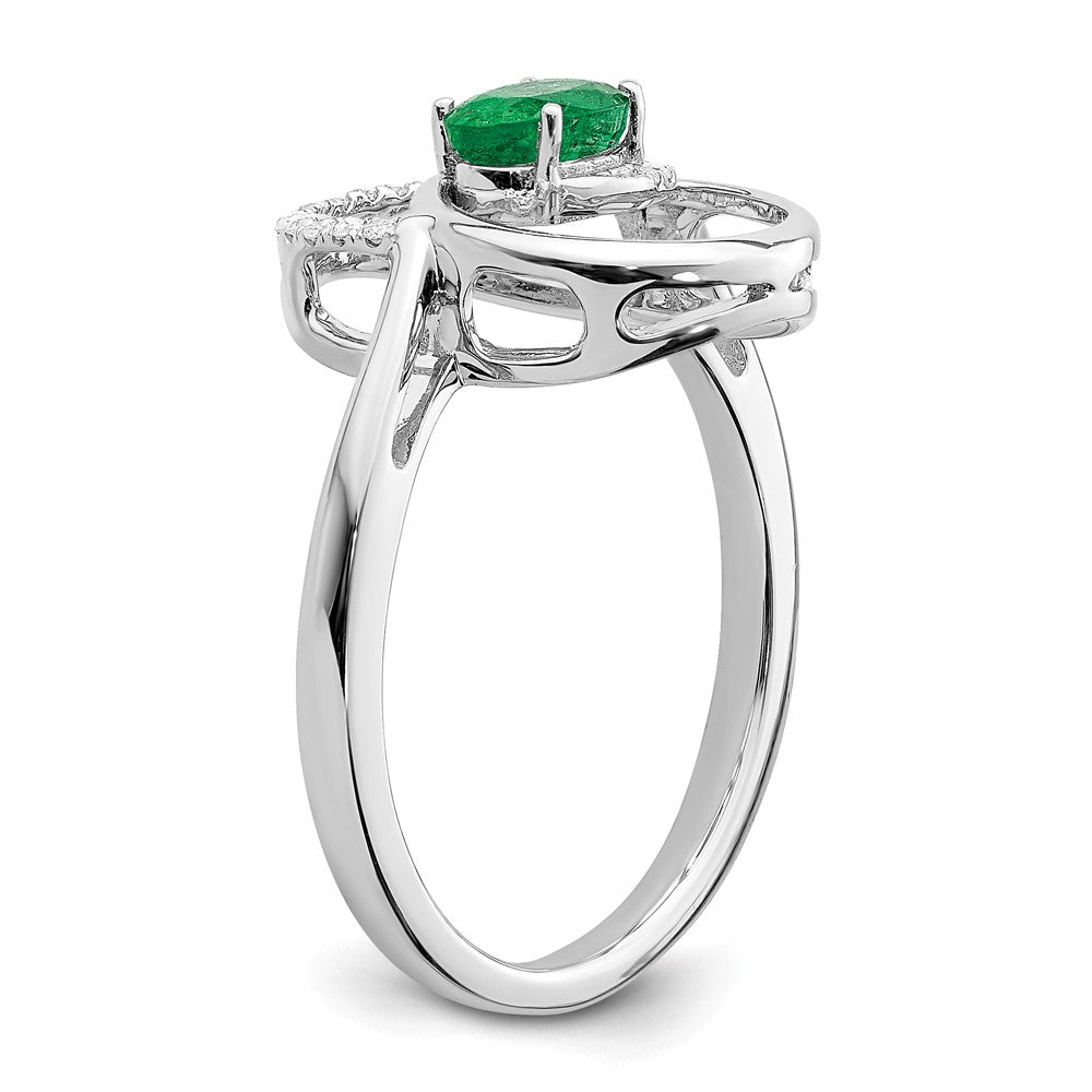 14K Weißgold Ring mit Doppelkreis-Design und echten Diamanten im Smaragdschliff