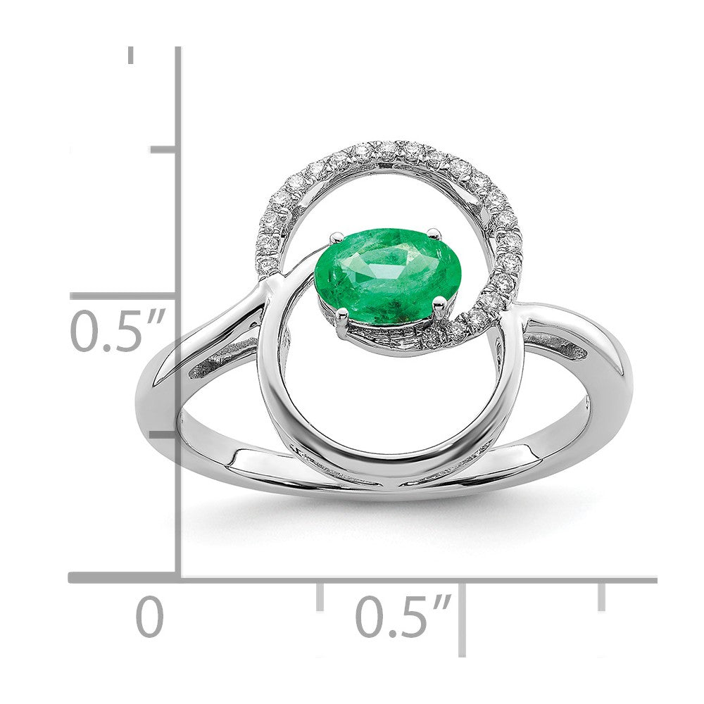 14K Weißgold Ring mit Doppelkreis-Design und echten Diamanten im Smaragdschliff