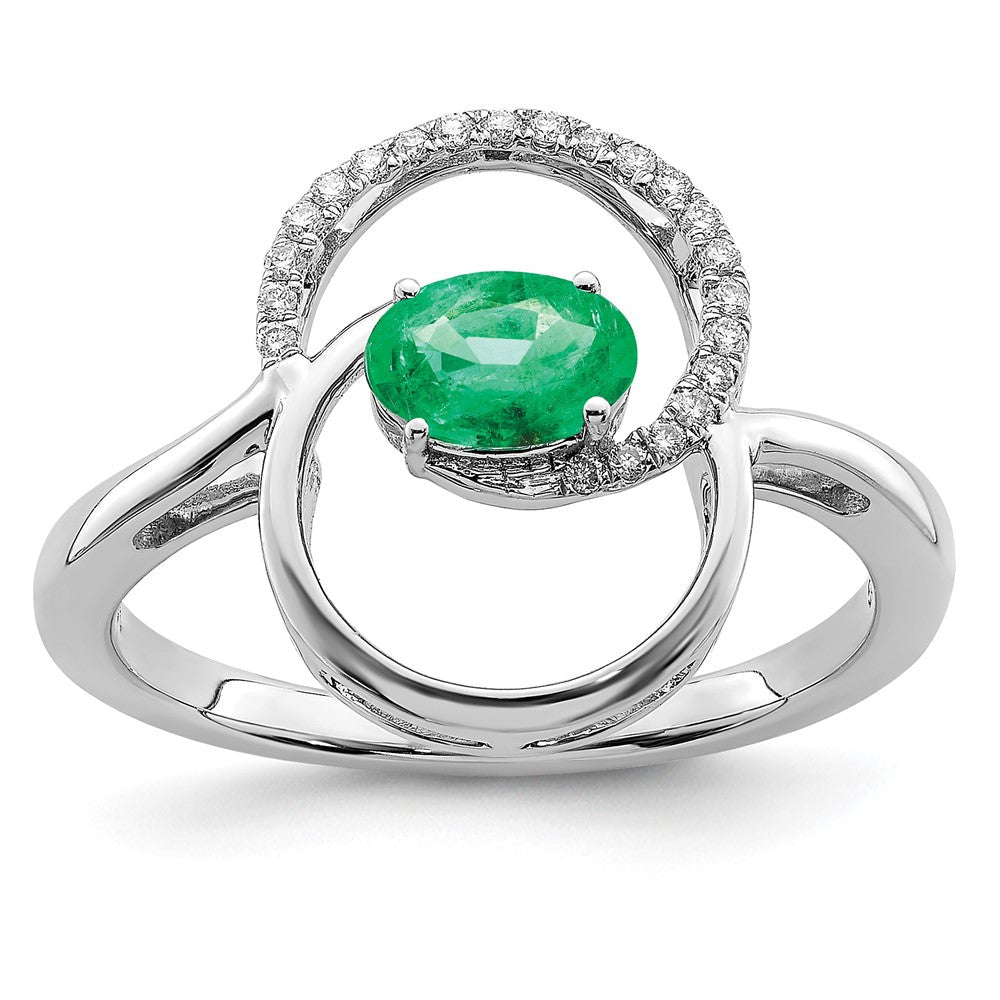 14K Weißgold Ring mit Doppelkreis-Design und echten Diamanten im Smaragdschliff