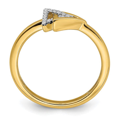 14K Gelbgold Ring mit poliertem Doppel-Dreieck-Design und echten Diamanten
