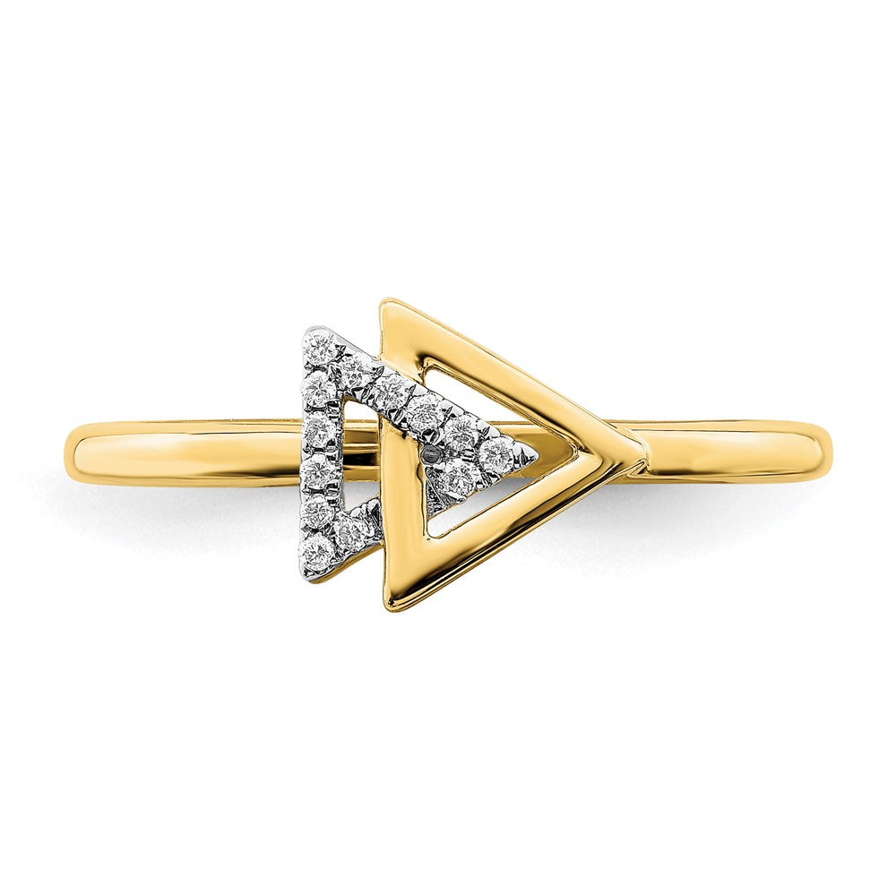 14K Gelbgold Ring mit poliertem Doppel-Dreieck-Design und echten Diamanten