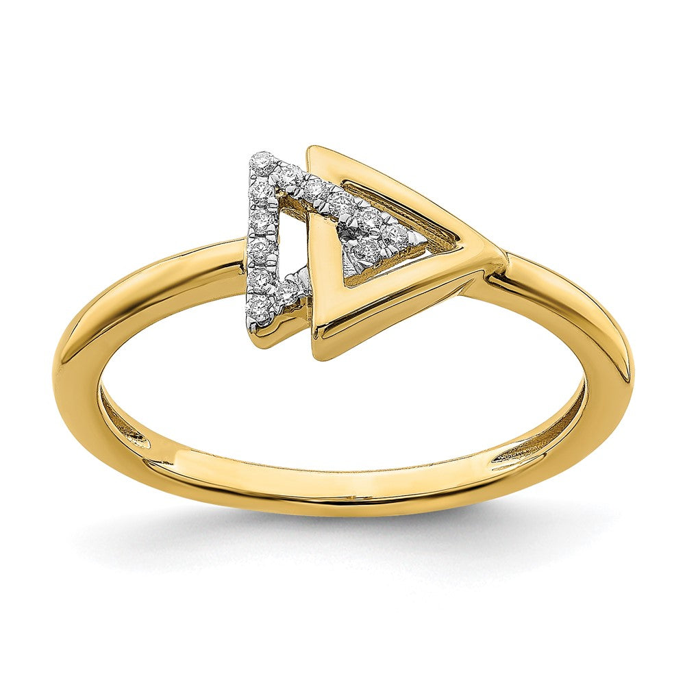 14K Gelbgold Ring mit poliertem Doppel-Dreieck-Design und echten Diamanten