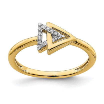 14K Gelbgold Ring mit poliertem Doppel-Dreieck-Design und echten Diamanten