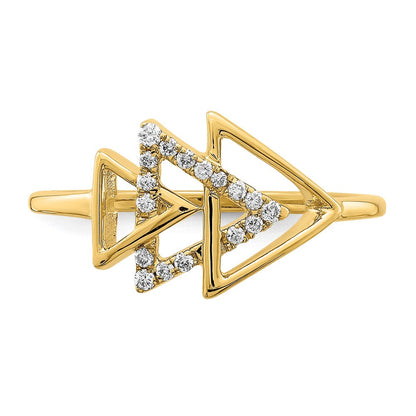 14K Gelbgold Poliert Dreifach-Dreieck-Ring mit echten Diamanten