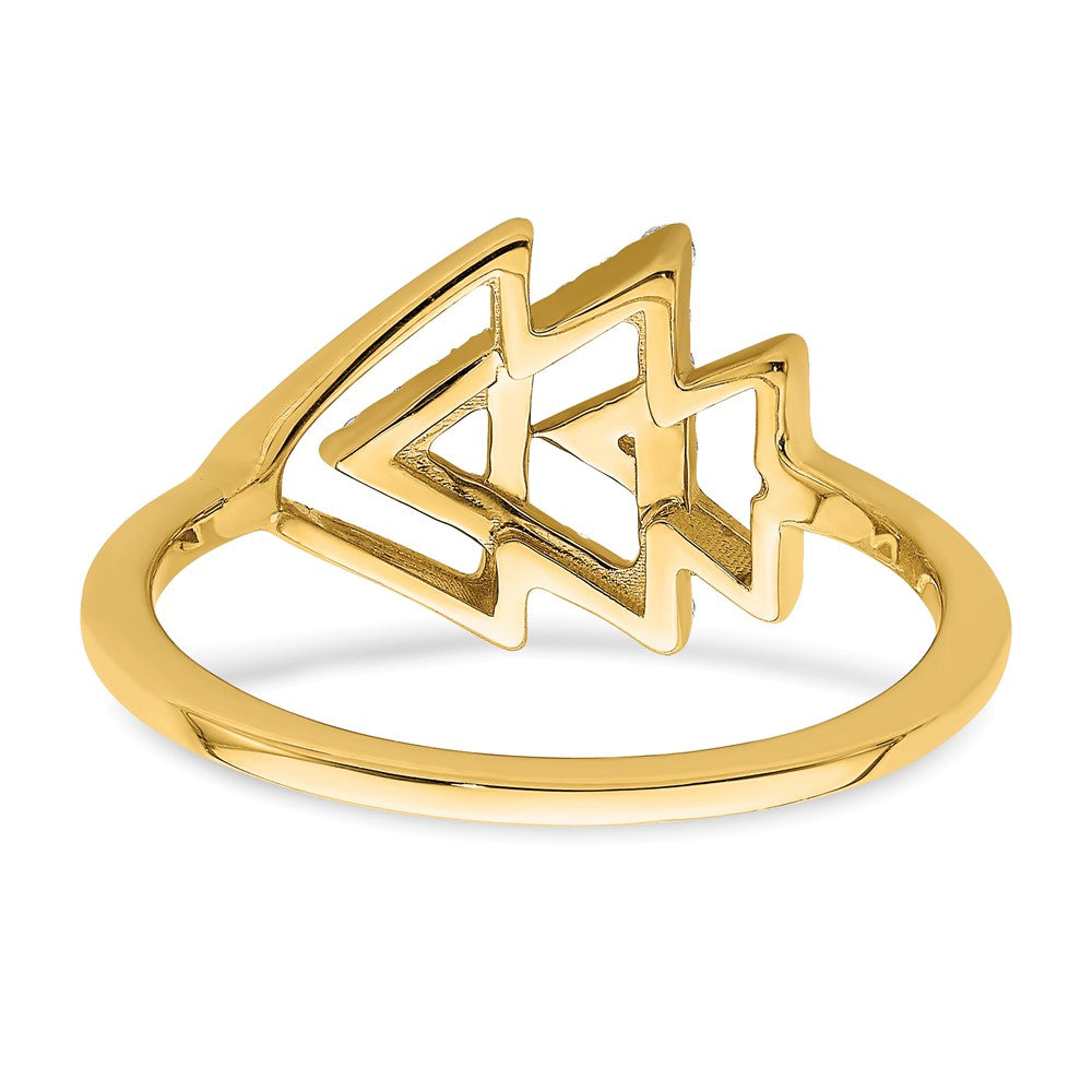 14K Gelbgold Poliert Dreifach-Dreieck-Ring mit echten Diamanten