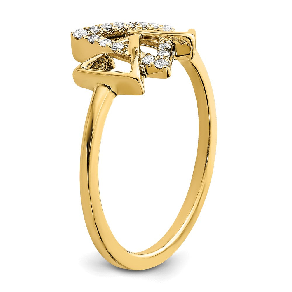 14K Gelbgold Poliert Dreifach-Dreieck-Ring mit echten Diamanten