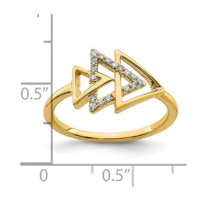 14K Gelbgold Poliert Dreifach-Dreieck-Ring mit echten Diamanten