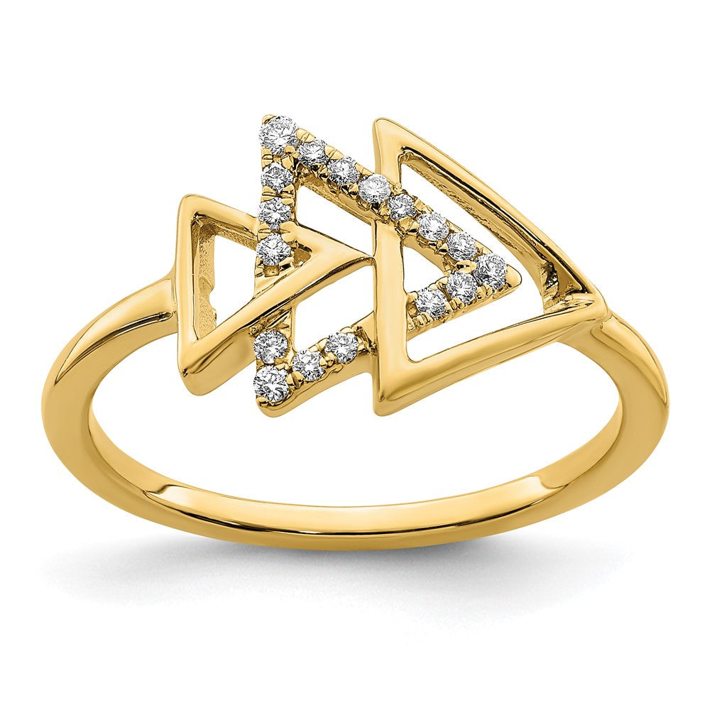 14K Gelbgold Poliert Dreifach-Dreieck-Ring mit echten Diamanten