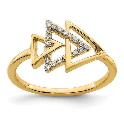 14K Gelbgold Poliert Dreifach-Dreieck-Ring mit echten Diamanten