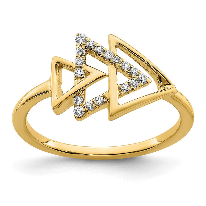 14K Gelbgold Poliert Dreifach-Dreieck-Ring mit echten Diamanten