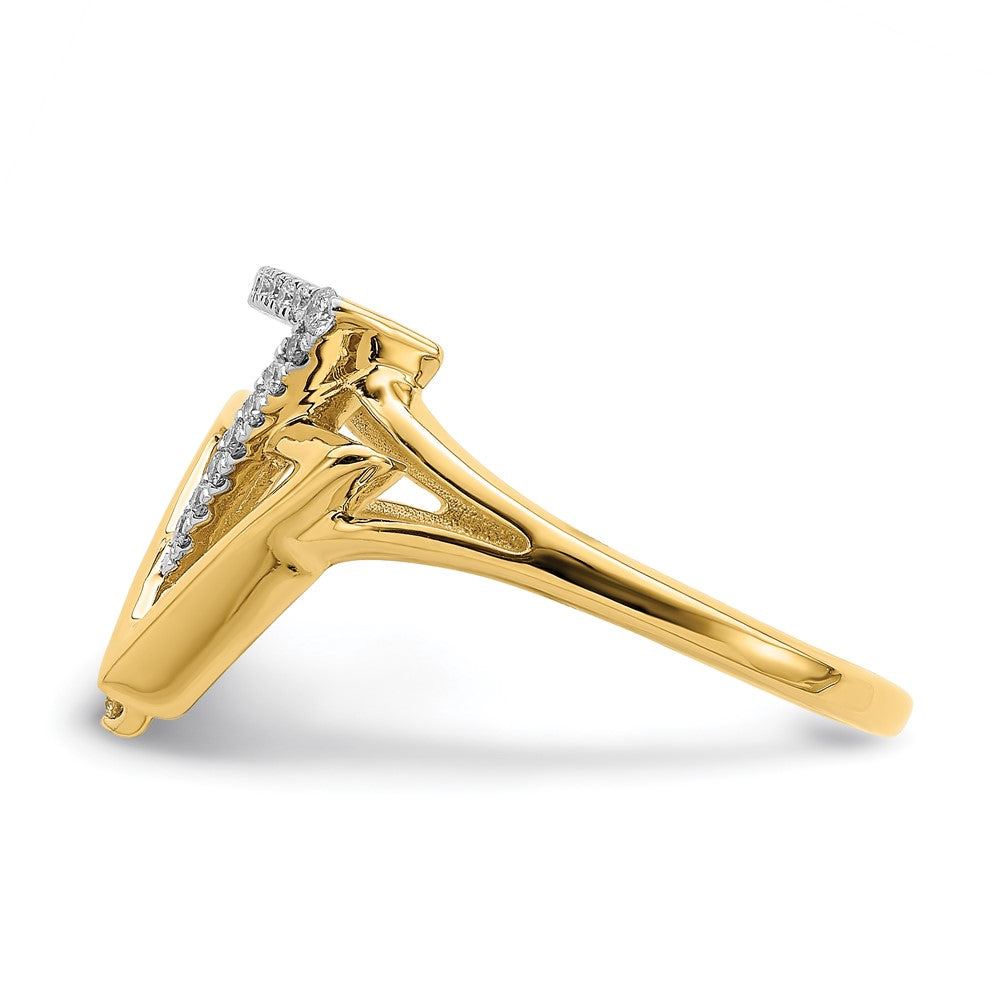 14K Gelbgold Polierter Doppel-Dreieck Ring mit echten Diamanten