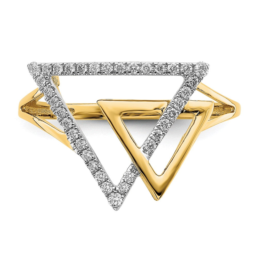 14K Gelbgold Polierter Doppel-Dreieck Ring mit echten Diamanten