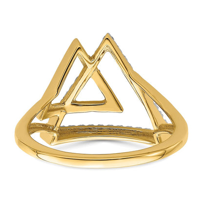 14K Gelbgold Polierter Doppel-Dreieck Ring mit echten Diamanten