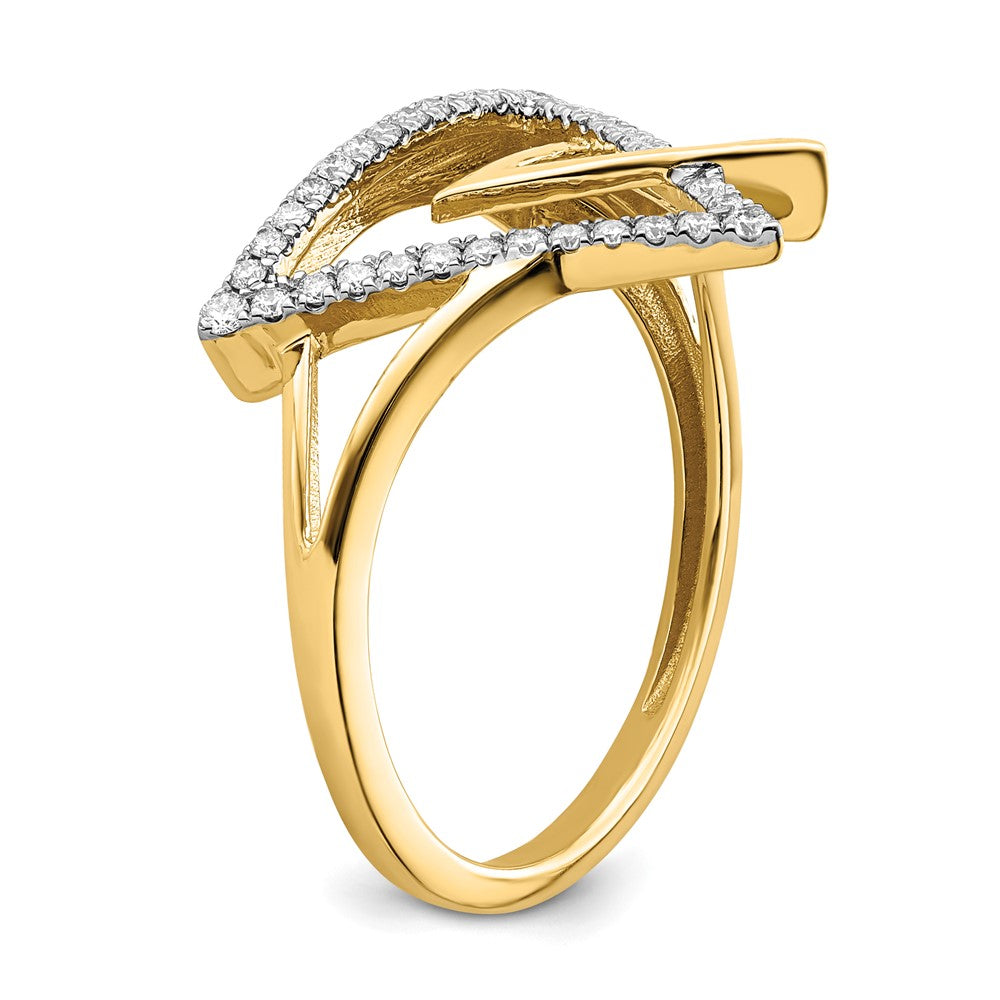 14K Gelbgold Polierter Doppel-Dreieck Ring mit echten Diamanten