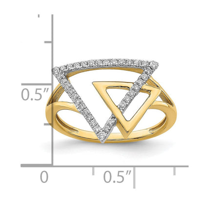14K Gelbgold Polierter Doppel-Dreieck Ring mit echten Diamanten