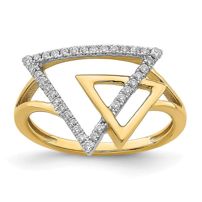 14K Gelbgold Polierter Doppel-Dreieck Ring mit echten Diamanten