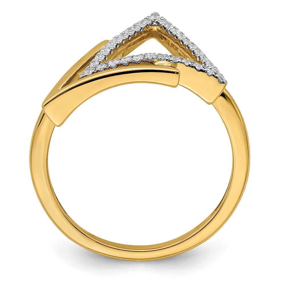 14K Gelbgold Ring mit poliertem Doppel-Dreieck-Design und echten Diamanten