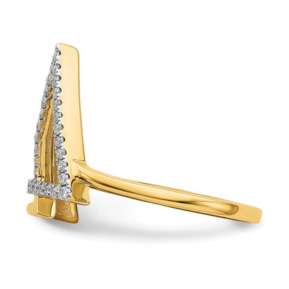 14K Gelbgold Ring mit poliertem Doppel-Dreieck-Design und echten Diamanten