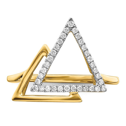 14K Gelbgold Ring mit poliertem Doppel-Dreieck-Design und echten Diamanten