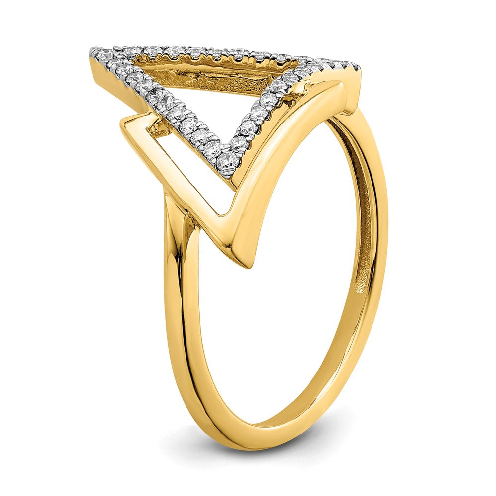 14K Gelbgold Ring mit poliertem Doppel-Dreieck-Design und echten Diamanten