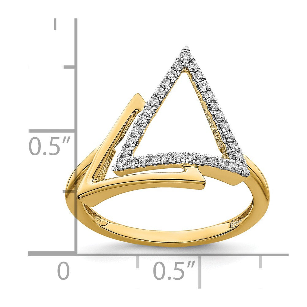 14K Gelbgold Ring mit poliertem Doppel-Dreieck-Design und echten Diamanten
