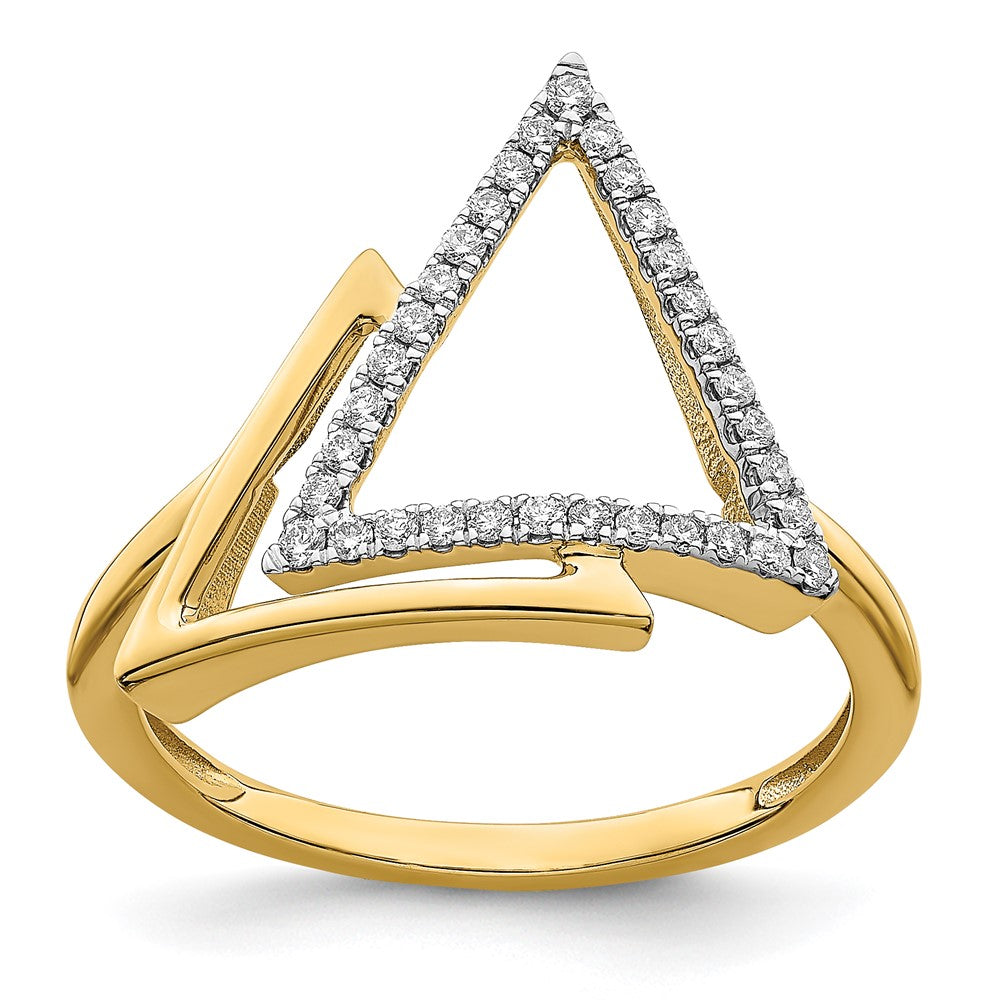 14K Gelbgold Ring mit poliertem Doppel-Dreieck-Design und echten Diamanten