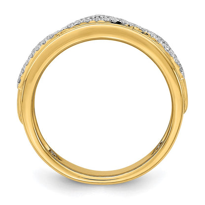 14K Gelbgold Polierter Dreieck-Ring mit echten Diamanten