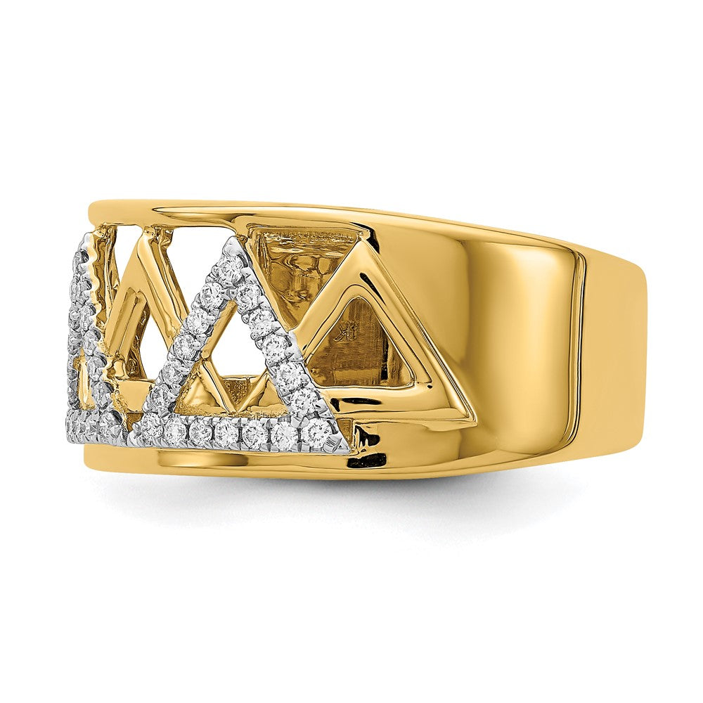 14K Gelbgold Polierter Dreieck-Ring mit echten Diamanten
